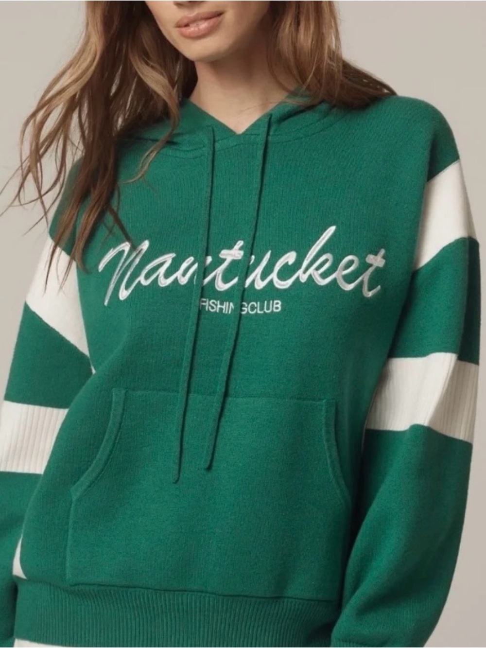 Daily Practice by Anthropologie Nantucket Green Knit Hooded Sweatshirt